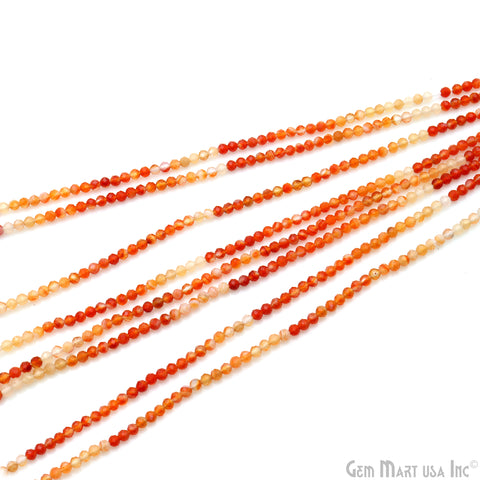 Carnelian Rondelle Beads, 13 Inch Gemstone Strands, Drilled Strung Nugget Beads, Faceted Round, 3mm