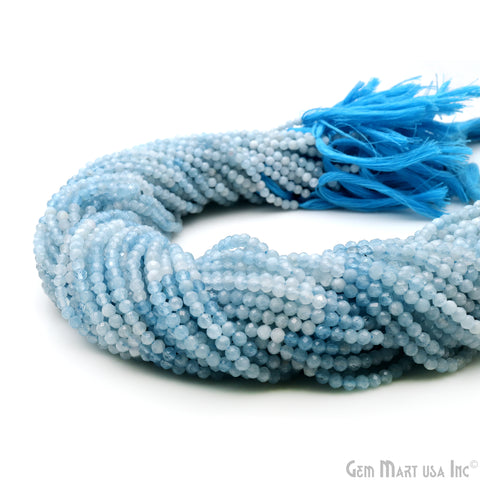 Aquamarine Rondelle Beads, 13 Inch Gemstone Strands, Drilled Strung Nugget Beads, Faceted Round, 3mm