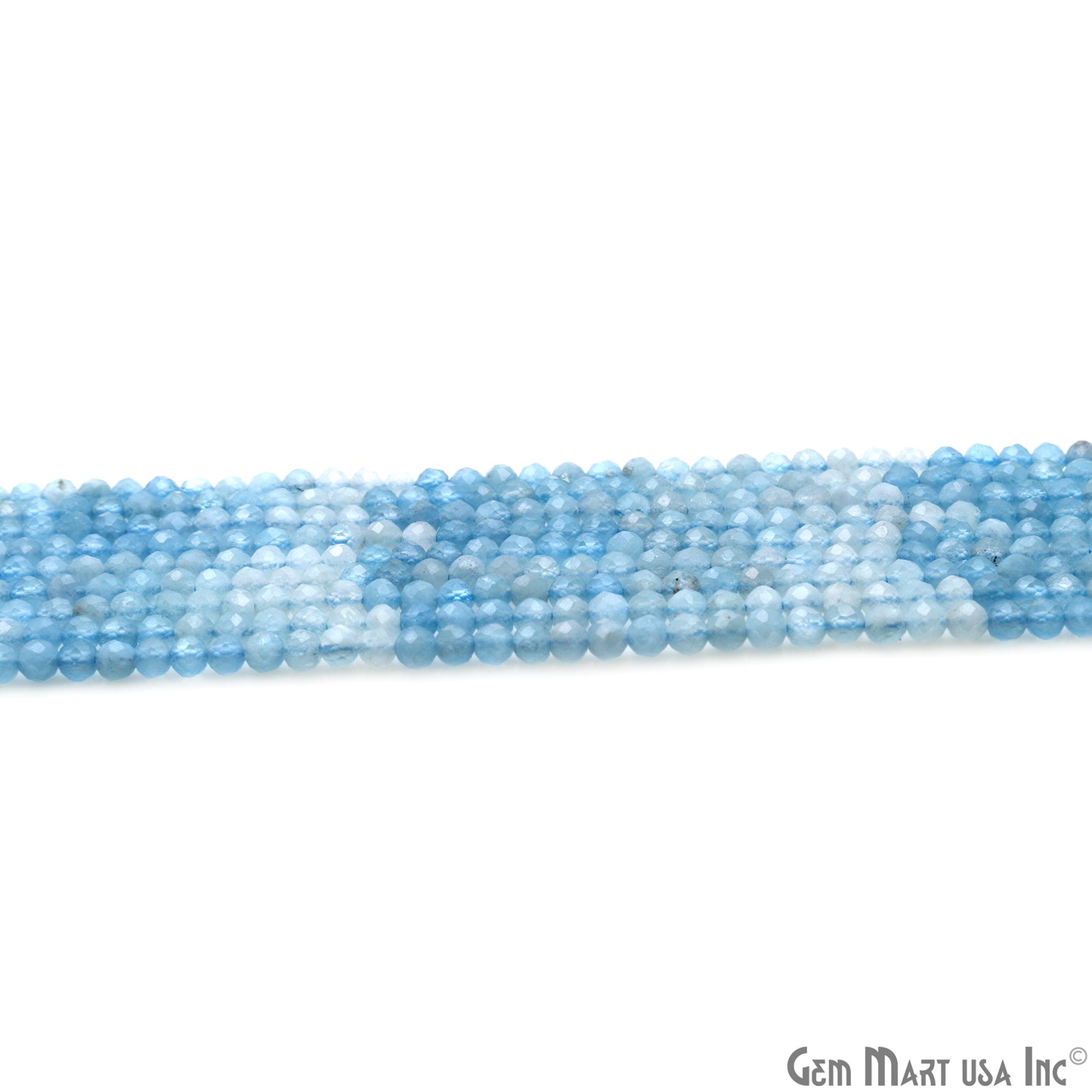 Aquamarine Rondelle Beads, 13 Inch Gemstone Strands, Drilled Strung Nugget Beads, Faceted Round, 3mm