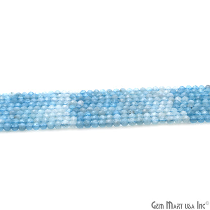 Aquamarine Rondelle Beads, 13 Inch Gemstone Strands, Drilled Strung Nugget Beads, Faceted Round, 3mm