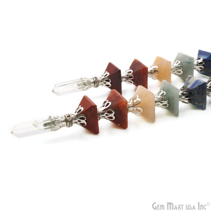 7 Chakra Pyramid Stones Wand 18mm Gemstone Pyramids, 7" Healing Wand With 16mm Crystal Ball