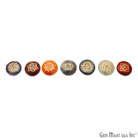 7 Chakra Of Life Healing Round 29mm Gold Engraved Symbols Gemstones