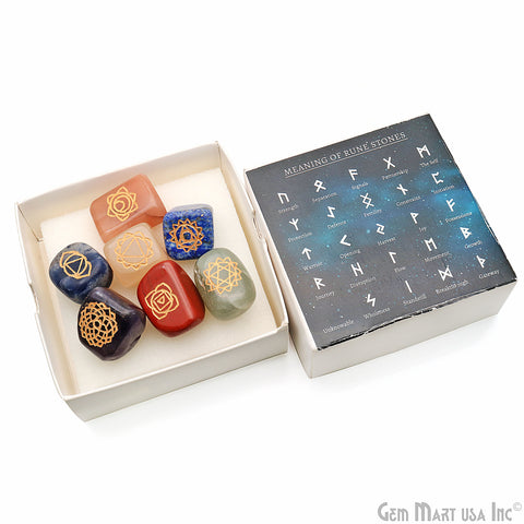 7 Chakra Of Life 27x21mm Tumble Engraved Symbols Healing Meditation Gemstones