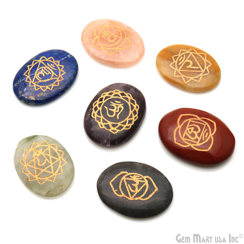 7 Chakra Of Life Healing Oval 41x31mm Gold Engraved Symbols Gemstones