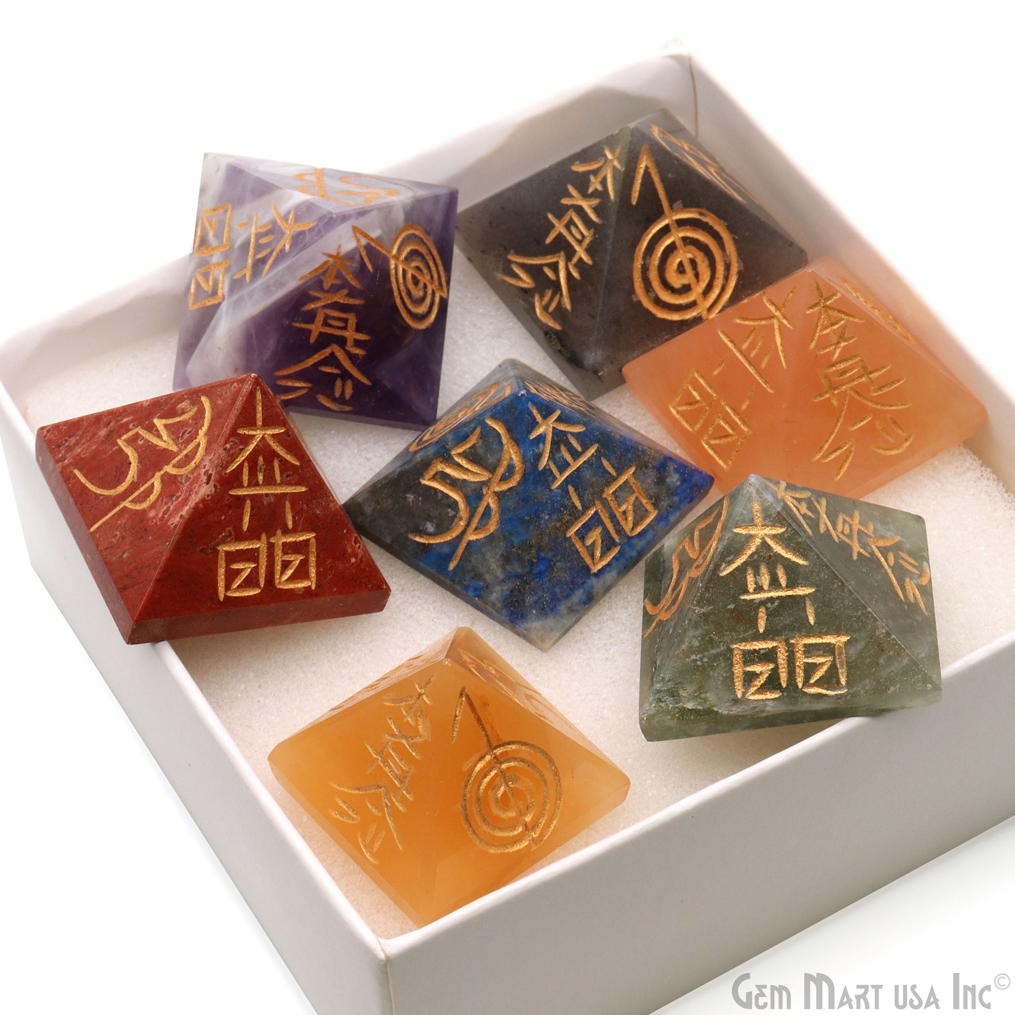 7 Chakra Pyramid Reiki Symbol Engraved Symbols Healing Meditation Gemstones