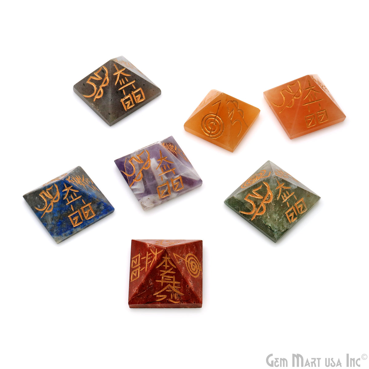 7 Chakra Pyramid Reiki Symbol Engraved Symbols Healing Meditation Gemstones