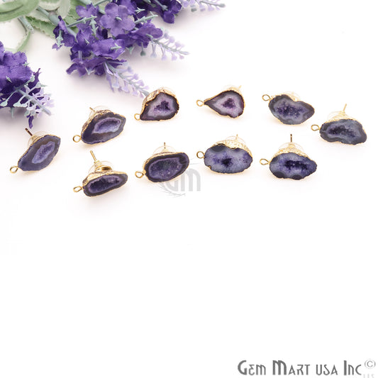 DIY Geode Druzy 24x13mm Gold Electroplated Loop Connector Studs Earrings - GemmartUSA