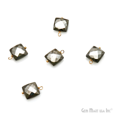 Pyrite Square 8mm Gold Wire Wrapped Single Bail Gemstone Bead Connector