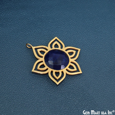 Flower Shape 42x37mm Single Bail Gold Plated Gemstone Connector Pendant