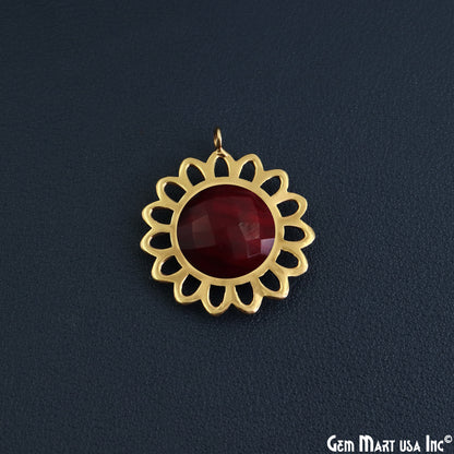 Sunflower Shape 34x29mm Single Bail Gold Plated Gemstone Connector Pendant