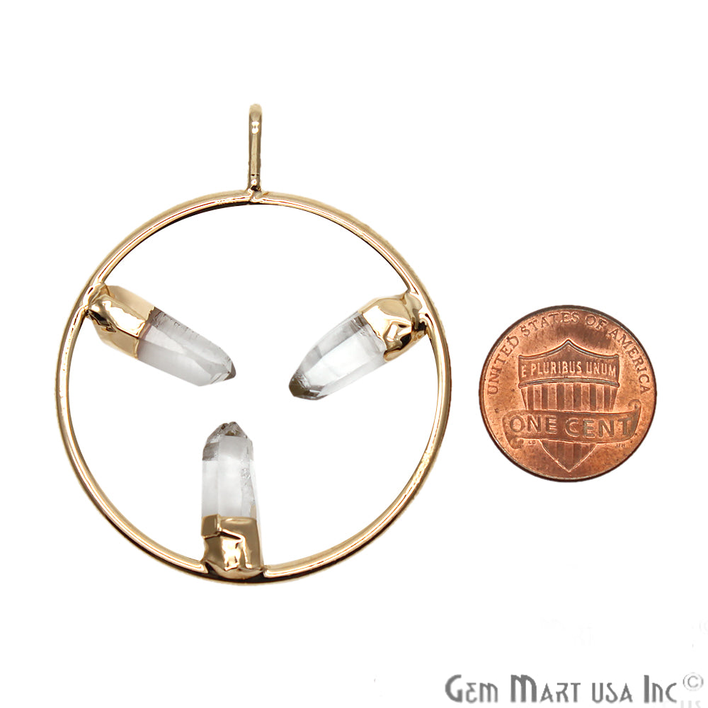 DIY Stalagmite Crystal Triple Point Gold Plated Necklace Pendant - GemMartUSA