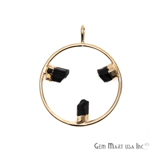 DIY Stalagmite Black Tourmaline Triple Point Gold Plated Necklace Pendant - GemMartUSA