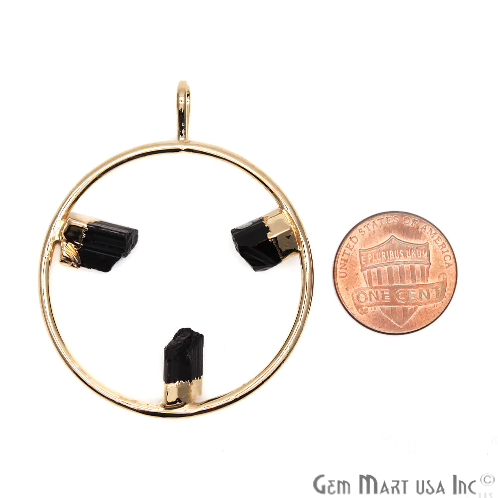 DIY Stalagmite Black Tourmaline Triple Point Gold Plated Necklace Pendant - GemMartUSA