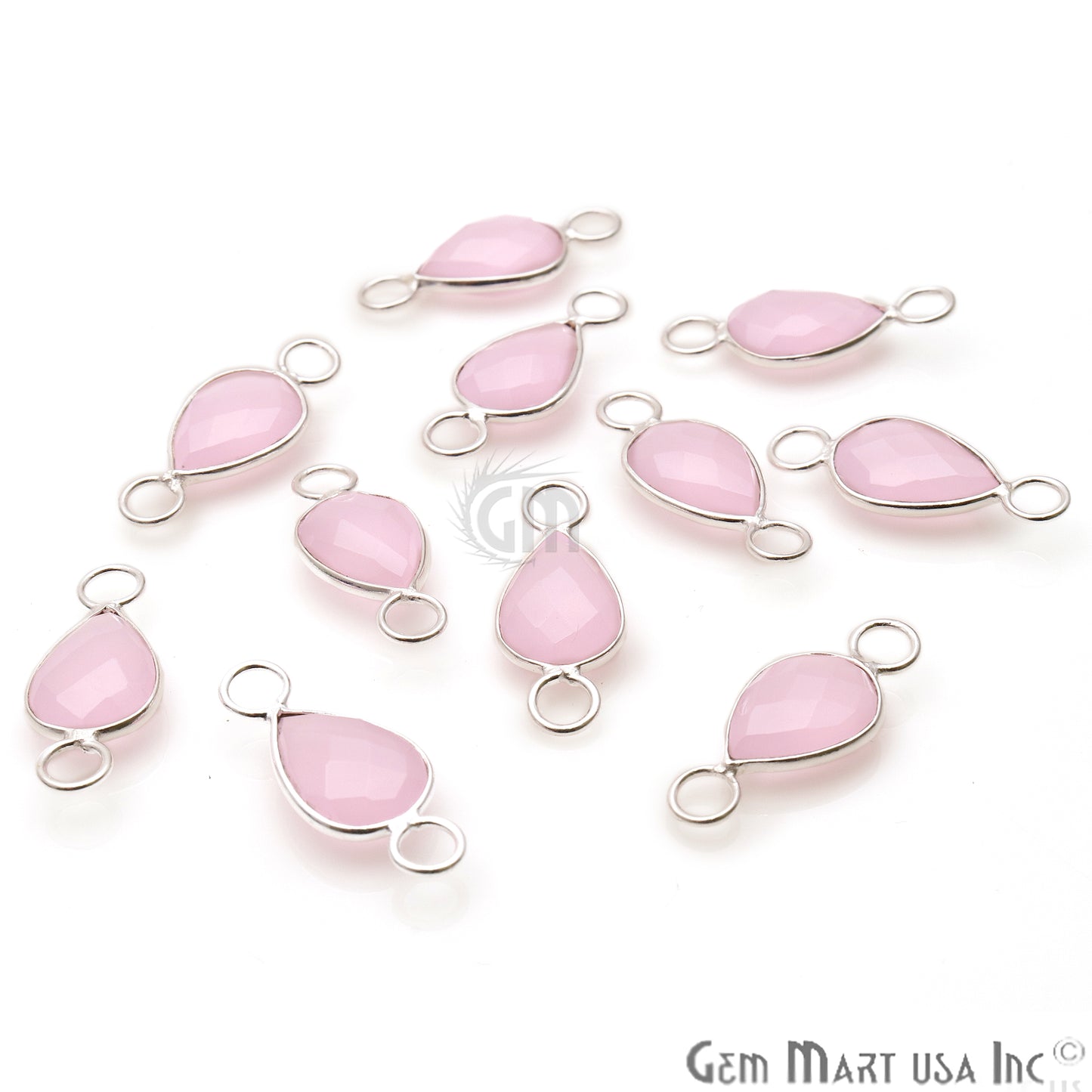 Rose Chalcedony Pear Shape 8x12mm Silver Plated Gemstone Connector - GemMartUSA