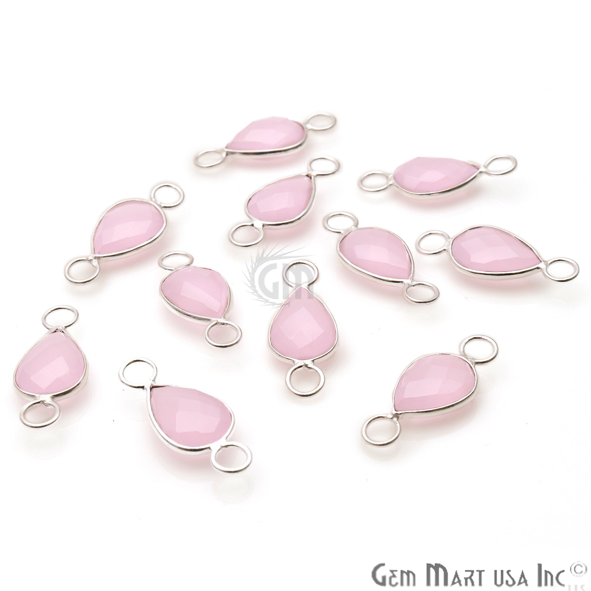 Rose Chalcedony Pear Shape 8x12mm Silver Plated Gemstone Connector - GemMartUSA