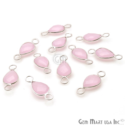 Rose Chalcedony Pear Shape 8x12mm Silver Plated Gemstone Connector - GemMartUSA