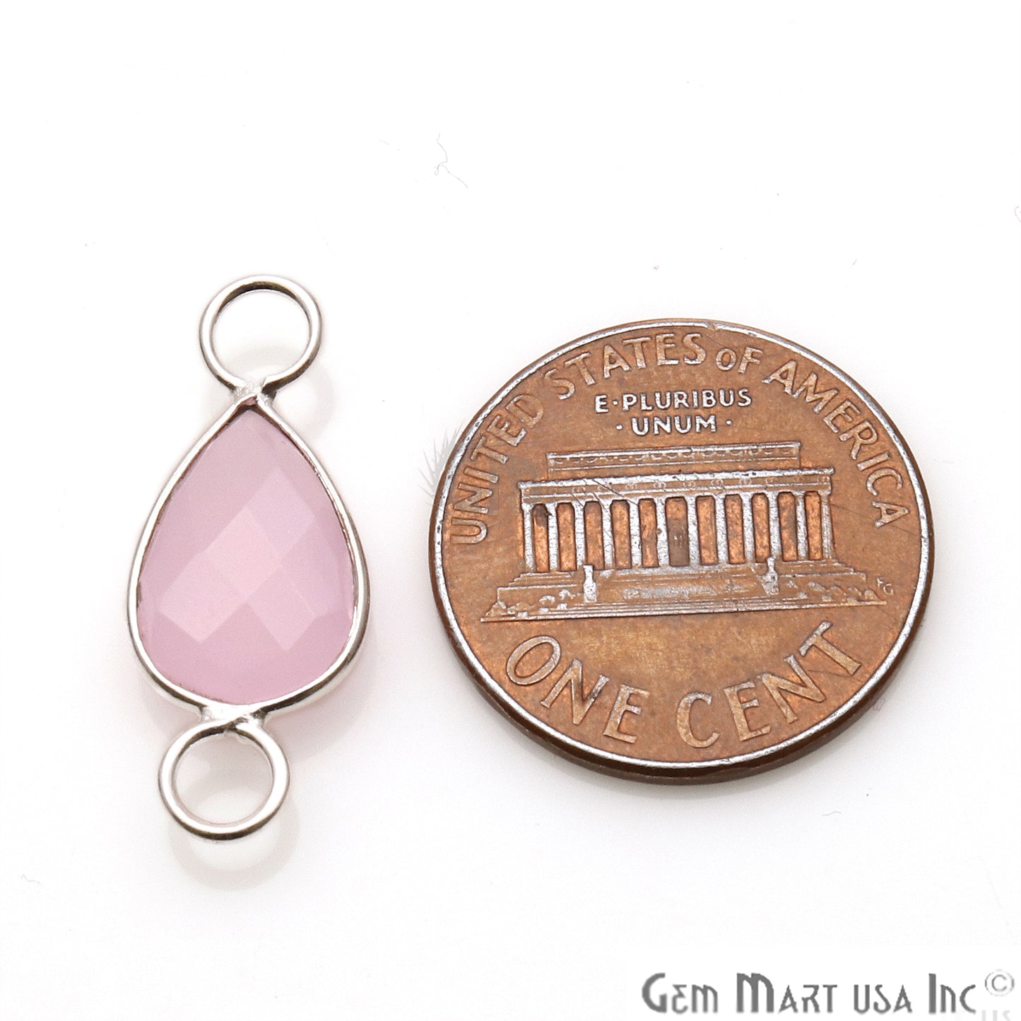 Rose Chalcedony Pear Shape 8x12mm Silver Plated Gemstone Connector - GemMartUSA
