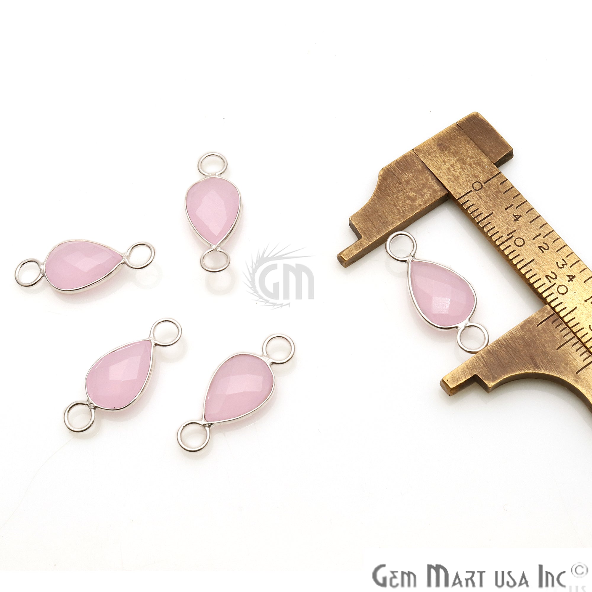 Rose Chalcedony Pear Shape 8x12mm Silver Plated Gemstone Connector - GemMartUSA