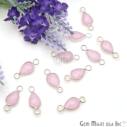 Rose Chalcedony Pear Shape 8x12mm Silver Plated Gemstone Connector - GemMartUSA