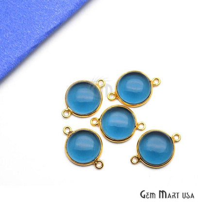 Round Shape 12mm Double Bail Gold Bezel Gemstone Cabochon Connector