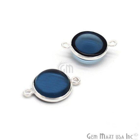 Round Shape 10mm Double Bail Silver Bezel Gemstone Cabochon Connector