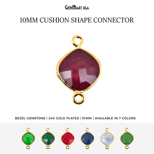 Cushion 10mm Gold Bezel Double Bail Gemstone Connector