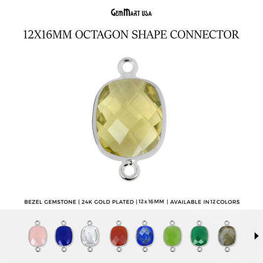 Octagon 12x16mm Double Bail Silver Bezel Gemstone Connector