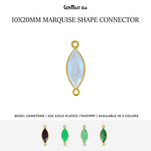 Marquise 10x20mm Gold Bezel Double Bail Gemstone Connector