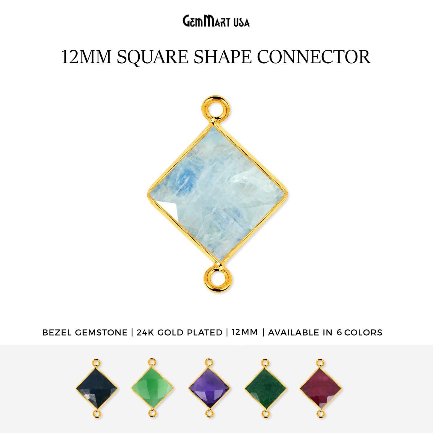 Square 12mm Gold Bezel Double Bail Gemstone Connector