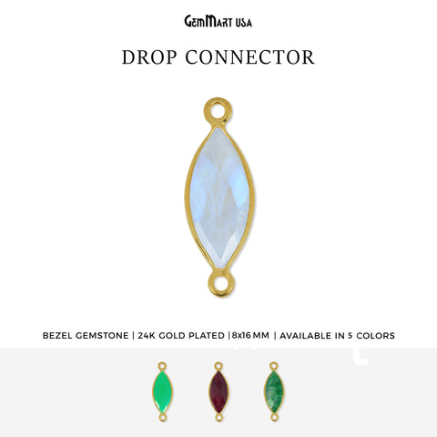 Marquise 8x16mm Gold Bezel Double Bail Gemstone Connector