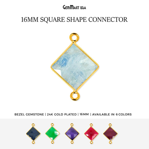 Square 16mm Gold Plated Double Bail Gemstone Connector