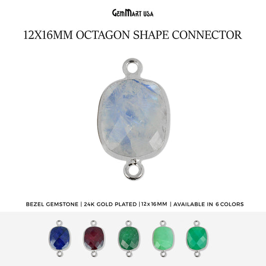 Octagon 12x16mm Double Bail Gemstone Silver Bezel Connector