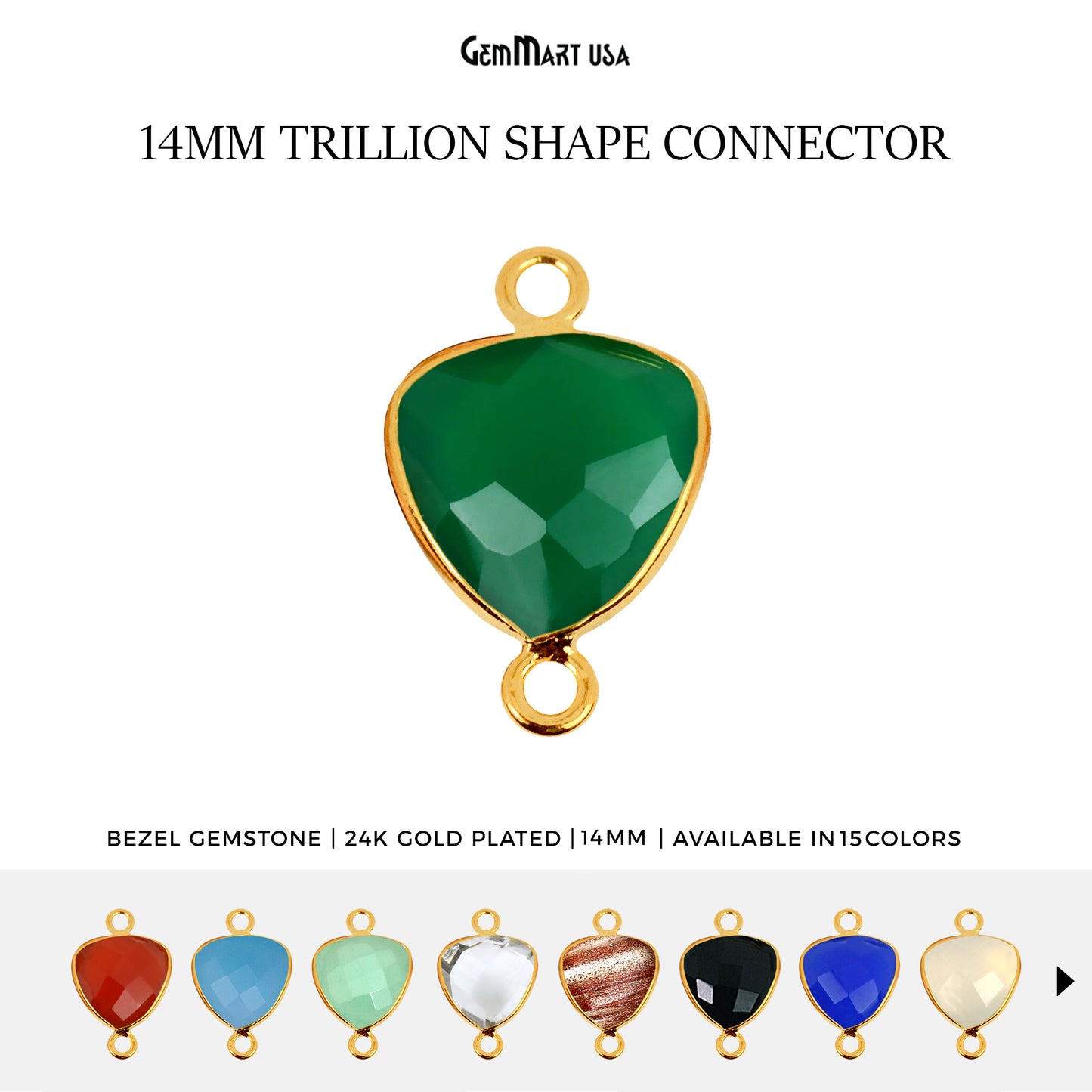 Trillion 14mm Double Bail Gold Bezel Gemstone Connector