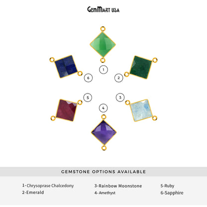 Square 12mm Gold Bezel Double Bail Gemstone Connector