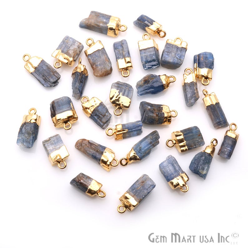Rough Kyanite Gemstone 13x8mm Organic Gold Edged Connector - GemMartUSA