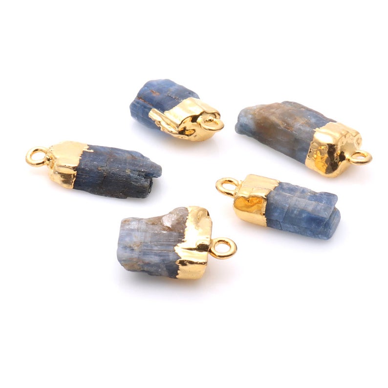 Rough Kyanite Gemstone 13x8mm Organic Gold Edged Connector - GemMartUSA