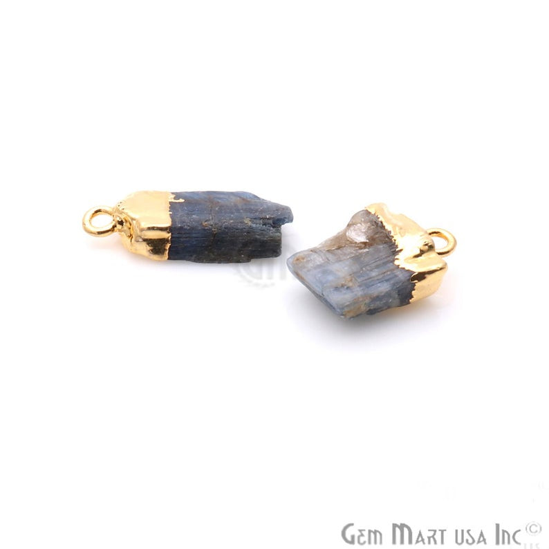 Rough Kyanite Gemstone 13x8mm Organic Gold Edged Connector - GemMartUSA