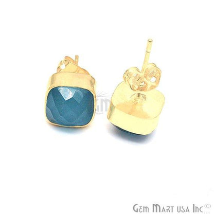 Cushion Shape 8mm Gold Plated Gemstone Stud Earrings 1 Pair (Pick your Gemstone) - GemMartUSA