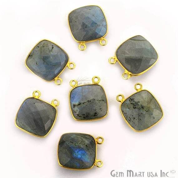 Cushion 14mm Cat Bail Gold Bezel Gemstone Connector (Pick Stone & Lot Size)