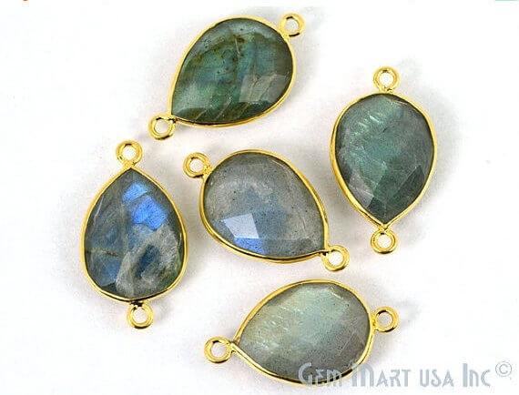 Pear 12x16mm Double Bail Gold Bezel Gemstone Connector