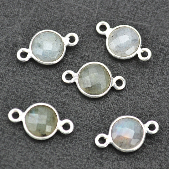 Round 6mm Double Bail Silver Plated Gemstone Bezel Connector