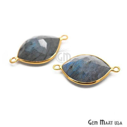 Marquise 14x18mm Double Bail Gold Bezel Gemstone Connector