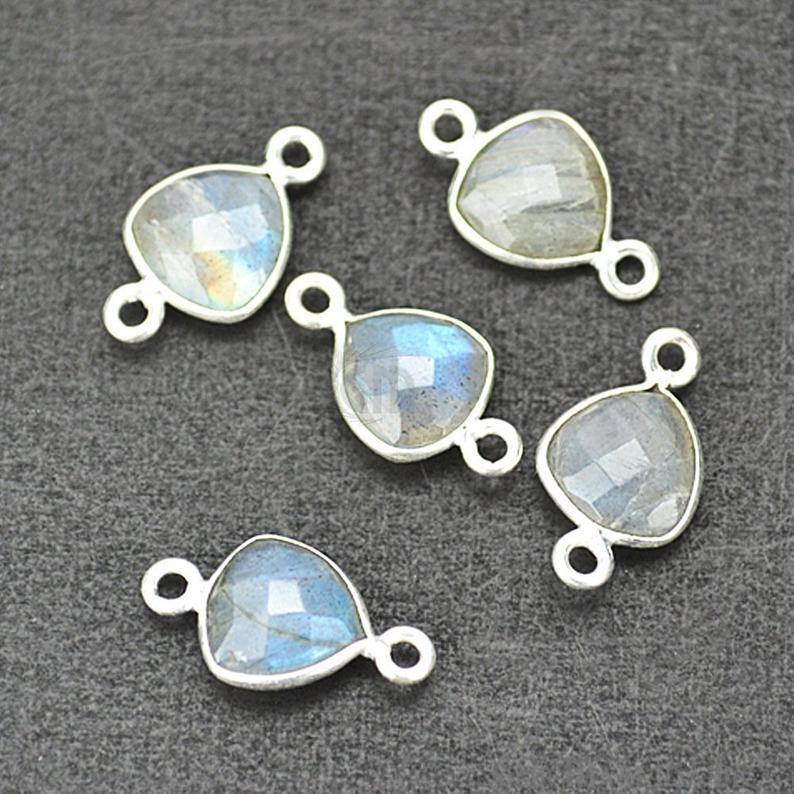 Trillion 8mm Double Bail Silver Bezel Gemstone Connector