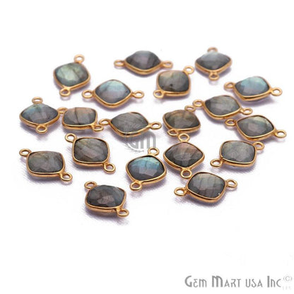 Flashy Labradorite 8mm Cushion Gold Plated Double Bail Connector - GemMartUSA