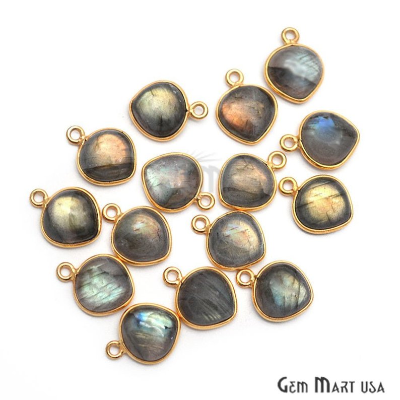 Flashy Labradorite 10mm Heart Shape Gold Plated Gemstone Connector - GemMartUSA