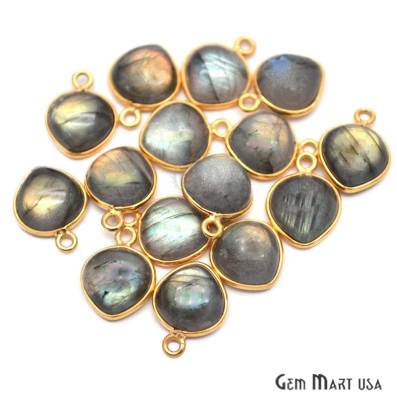 Flashy Labradorite 10mm Heart Shape Gold Plated Gemstone Connector - GemMartUSA