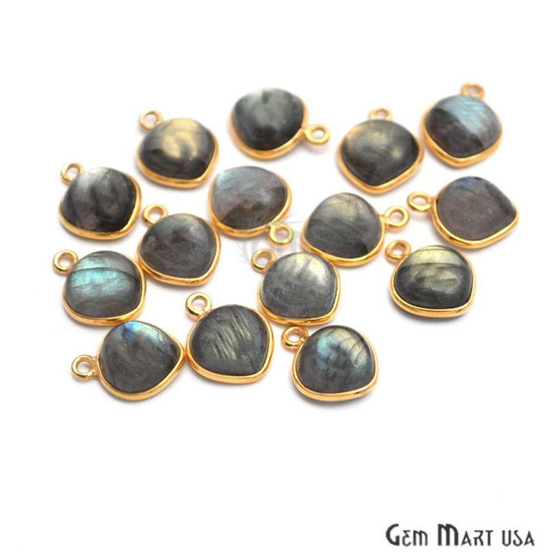 Flashy Labradorite 10mm Heart Shape Gold Plated Gemstone Connector - GemMartUSA