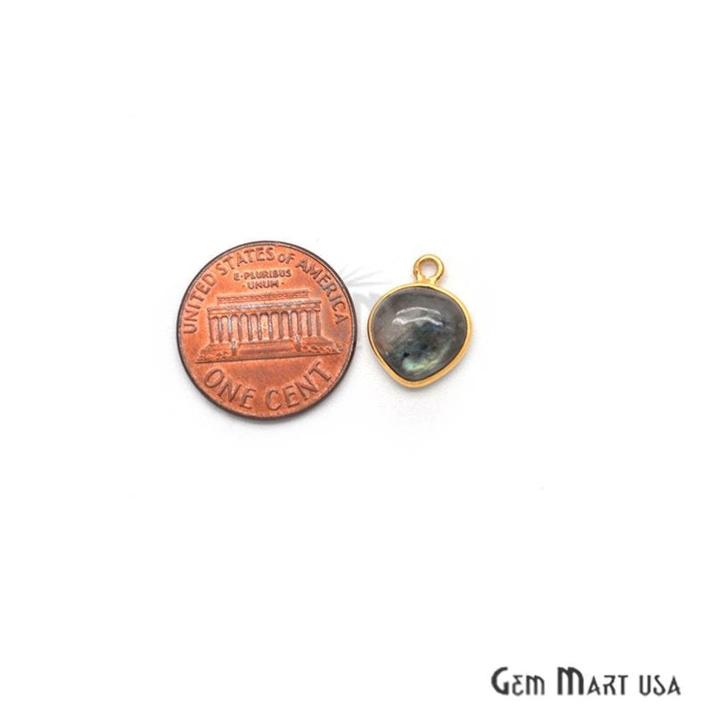 Flashy Labradorite 10mm Heart Shape Gold Plated Gemstone Connector - GemMartUSA