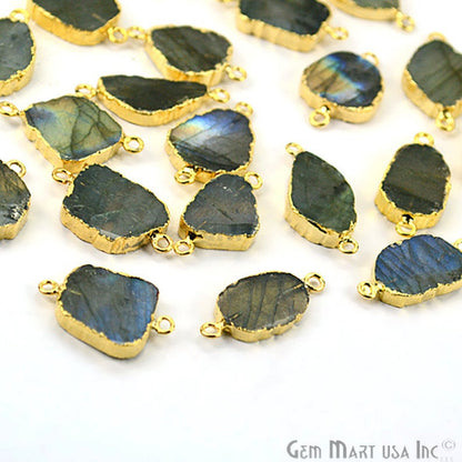 Rough Labradorite 18x12mm Organic Gold Edged Double Bail Connector - GemMartUSA