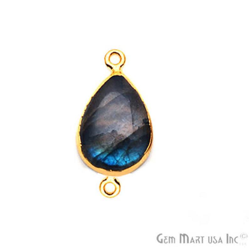 Flashy Labradorite 22x12mm Organic Gold Edged Gemstone Connector - GemMartUSA